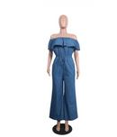 Jumpsuit Overalls Off Shoulder Ruffles Denim Pants