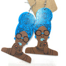 African Lady HeadWrap Wooden Earrings