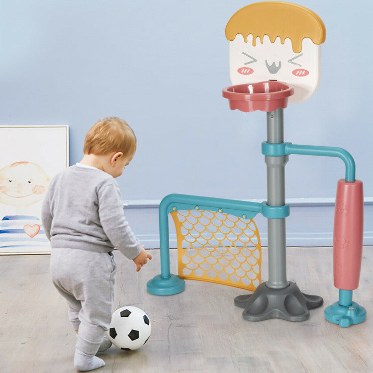 3-in-1 Height Adjustable Basketball Stand Set with Soccer and Roller