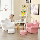 Children Upholstered Princess Sofa with Ottoman and Diamond Decoration for Boys and Girls - White