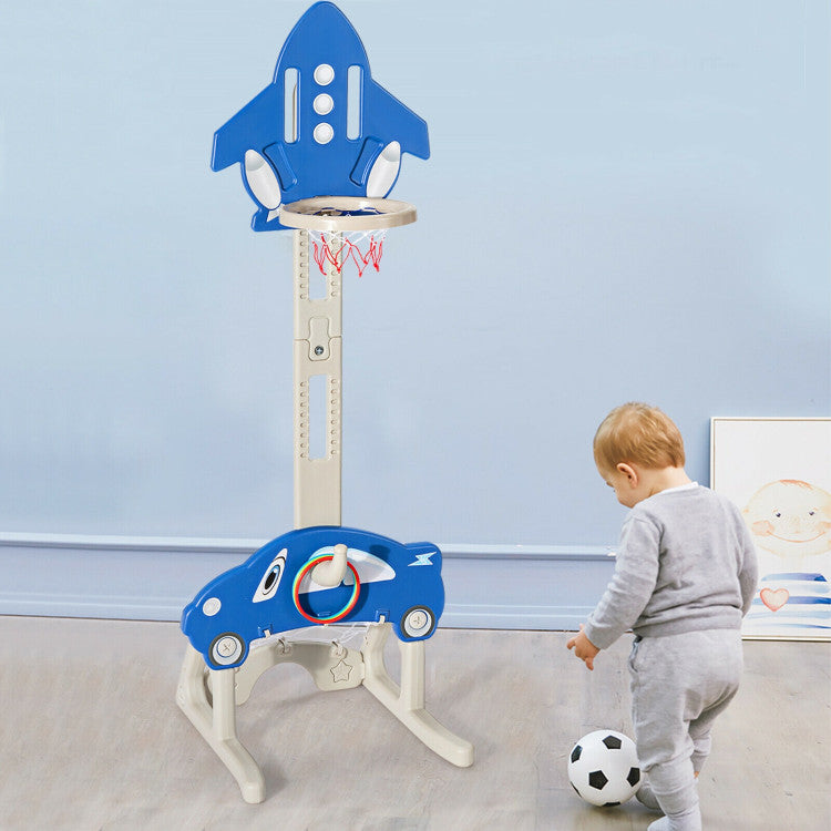 3-in-1 Basketball Hoop for Kids Adjustable Height Playset with Balls Blue