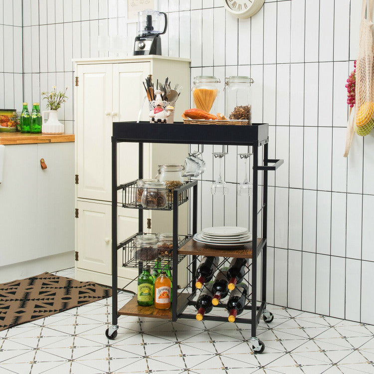 4-Tier Kitchen Bar Cart with Wine Rack