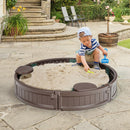 Sandbox with Built-in Corner Seat and Cover - Brown