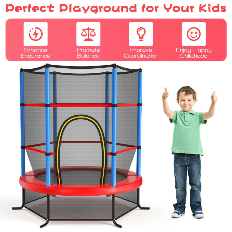 55 Inch Kids Recreational Trampoline Bouncing Jumping Mat with Enclosure Net (Navy)