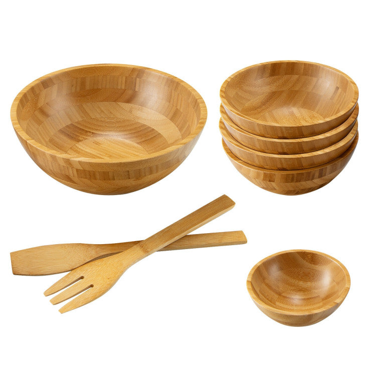 8 Pieces Bamboo Salad Bowl Set with Server Utensils