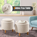 Round Storage Ottoman with Tray Top Accent Padded Footrest