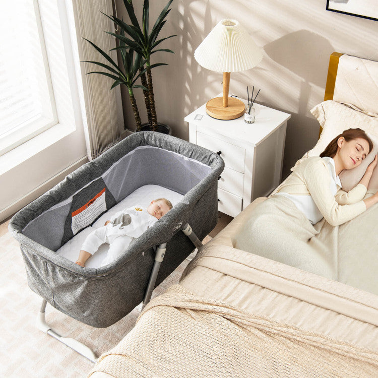 2-In-1 Baby Bassinet with Mattress and Net (Gray)