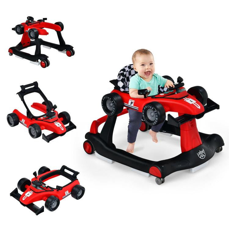 4-in-1 Foldable Activity Push Walker with Adjustable Height - Red