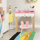 Kids Rabbit Vanity Table Chair Set with Mirror and Drawer