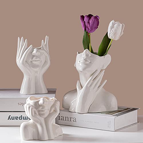 Ceramic Face Vases,White Flower Vases for Decor, 4.3" W x 5" H Modern Vase