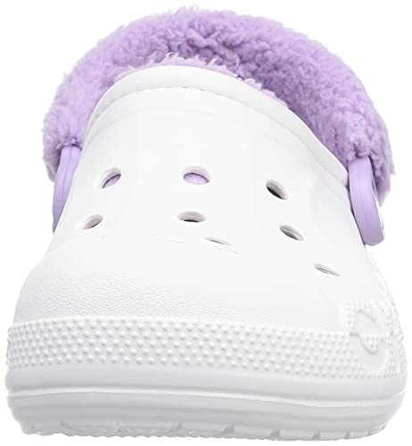 Crocs Unisex Men's and Women's Baya Lined Fuzz Strap Clog, White/Lavender, 7 US