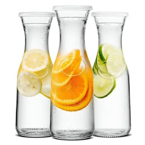 Glass Carafe Pitchers, Beverage Dispensers, Clear Jugs with Plastic Lids