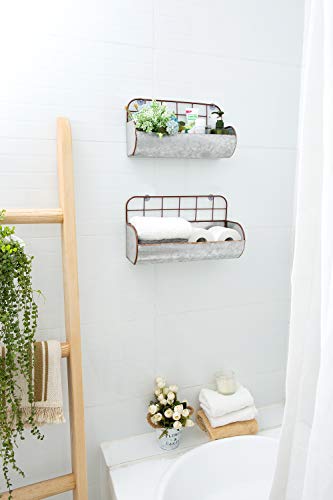 Farmhouse Galvanized Wall Basket Decor Bathroom Storage Bin Organizer Set of 2