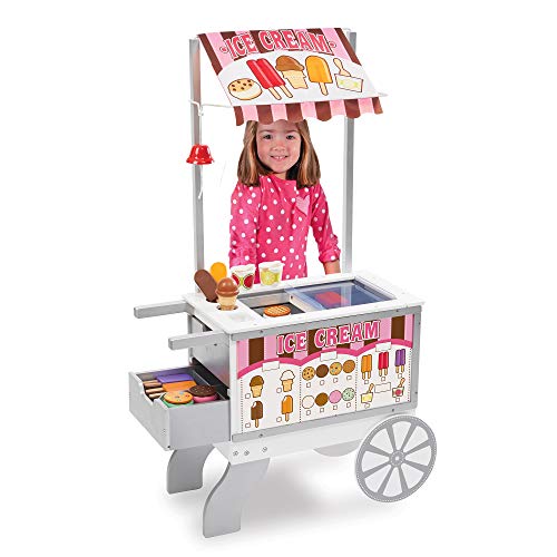 Wooden Snacks and Sweets Food Cart - 40+ Play Food pcs, Reversible Awning
