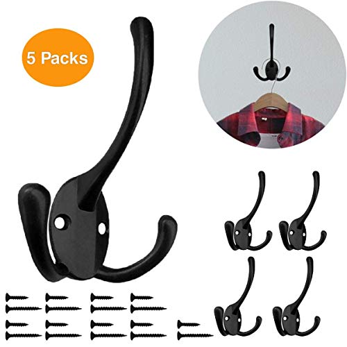 Wall Mounted Coat Hooks 5 Pack Heavy Duty Black Hardware Robe Hooks Decorative