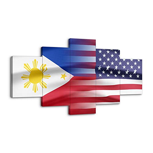 Philippines and USA Flag Wall Art Canvas Prints 5 Panel Posters Painting