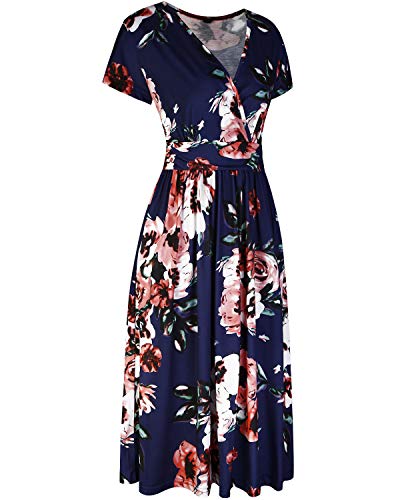 Women's Summer Short Sleeve V-Neck Pattern Knee Length Dress