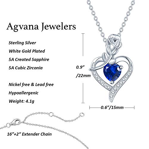 September Birthstone Jewelry Sapphire Necklace for Women Sterling Silver Rose Flower
