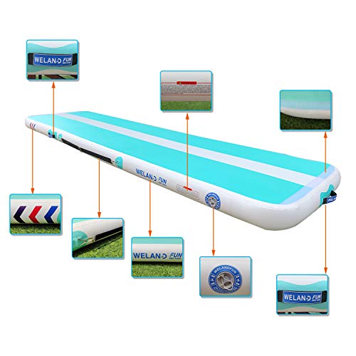 WelandFun Air Mat Tumble Track 10ft/13ft/16ft/20ft Inflatable Gymnastics Tumbling Mat 4/6/8 inchs Thickness Mats for Home Use/Gym/Yoga/Training/Cheerleading/Outdoor/Beach/Park wih Electric Air Pump
