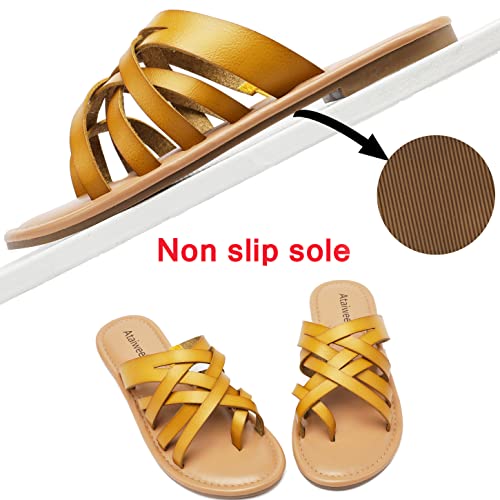 Women's Slide Flat Sandals - Comfortable Slip On Plait Toe Thong Strappy Shoes