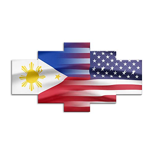 Philippines and USA Flag Wall Art Canvas Prints 5 Panel Posters Painting