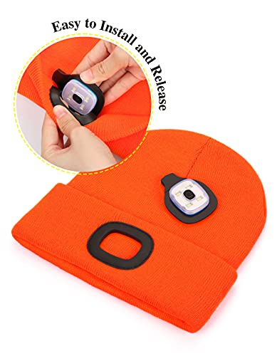 Unisex Beanie Hat with Light for Kids, USB Rechargeable Hands Free LED Headlamp Hat