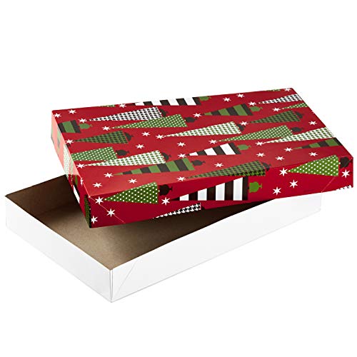Hallmark Christmas Gift Boxes with Lids in Assorted Designs (Pack of 12: Trees, Stripes, Snowmen, Holly)