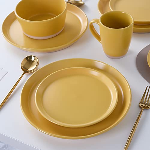 Stone Lain Jules Stoneware 32-piece Round Dinnerware Set, Yellow