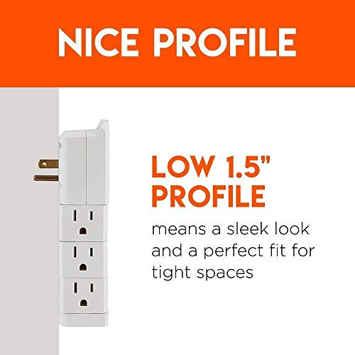 On-Wall Surge Protector with 6 Pivoting AC Outlets & 1080 Joules of Surge Protection