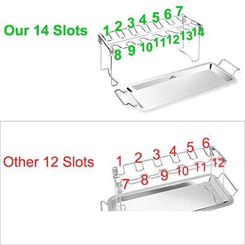 Chicken Leg Wing Rack 14 Slots Stainless Steel Metal Roaster Stand with Drip Tray