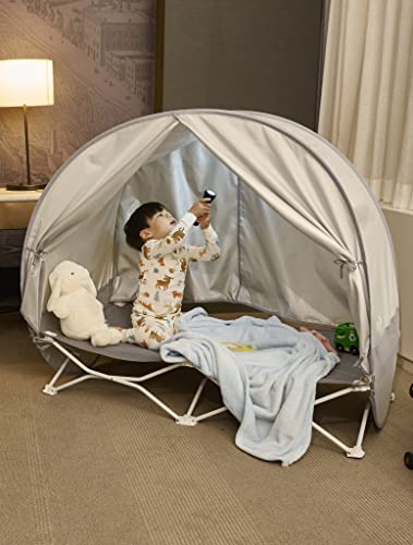 Deluxe Portable Toddler Bed with Canopy, Provides UV Protection