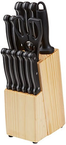 14-Piece Kitchen Knife Block Set, High-Carbon Stainless Steel Blades with Pine Wood Knife Block