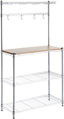 Kitchen Storage Baker's Rack with Wood Table, Chrome/Wood (36L x 14W x 63.4H)