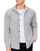 Men's Corduroy Shirt Jacket Casual Slim Fit Button up Overshirt with Flap Pocket Grey