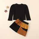Toddler Baby Girls Leather Skirt Outfits Ribbed Sweater Shirt Tops + PU Leather Dress Fall