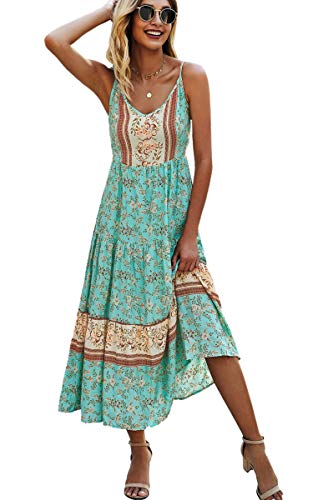 Women's Dresses Floral Adjustable Spaghetti Strap V Neck Boho Long Maxi Dress