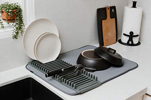 UDRY Rack and Microfiber Dish Drying Mat-Space-Saving Lightweight Design
