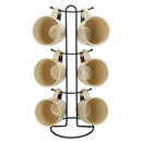 Elama Smooth Stoneware Mug Cup Set, 7 Pc, Dual-Tone Assorted Colors with Stand