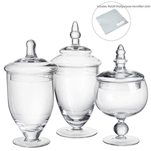 Clear Glass Small Apothecary Jars with Lids, Candy Storage Canisters, 3 Piece Set