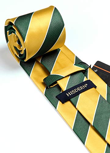 Stripe Mens College Ties Green Yellow Ties Gold Forest Green Ties and Handkerchief Set