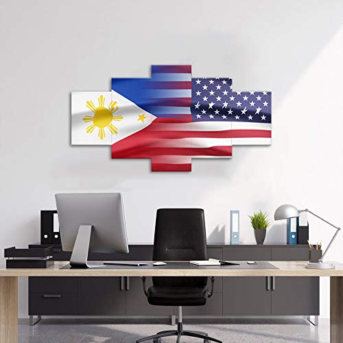 Philippines and USA Flag Wall Art Canvas Prints 5 Panel Posters Painting