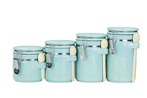 4PC Ceramic Canister Set W/Spoon (Turquoise)