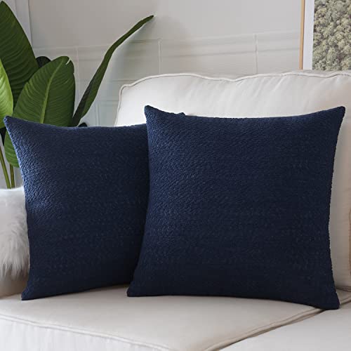 Set of 2 Decorative Boucle Like Square Throw Pillow Covers, Glamorous Comfy