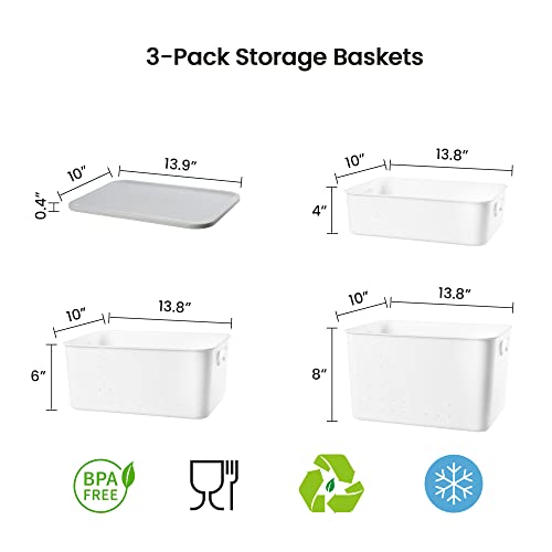 Plastic Storage Bins with Lids Set of 3, Stackable Organizer Lidded Basket