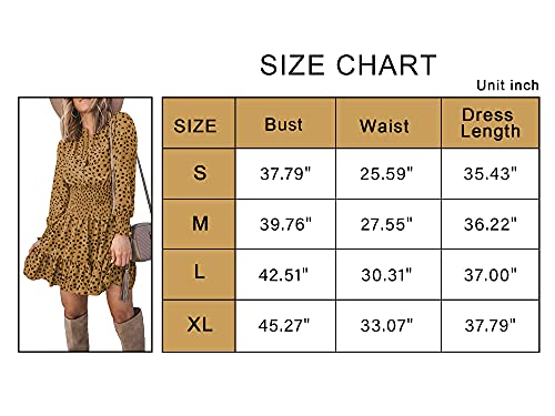 Women's Long Sleeve Summer Casual Boho Button Smocked Ruffle Dress