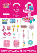 UNIH Doctor Cart Kit for Kids 3 4 5, Medical Play Set Realistic with Lights Toddlers Toys for Boys Girls 2-4 (Pink)