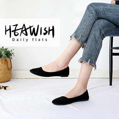 Women’s Black Flats Shoes Comfortable Suede Pointed Toe Slip On Casual Ballet Flats