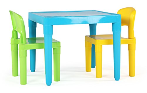 Aqua Table & Green/Yellow Kids Lightweight Plastic Table and 2 Chairs Set, Square, Toddler