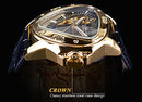Winner Fashion Mechanical Wrist Watch Triangle Racing Dial, Golden Watch for Men
