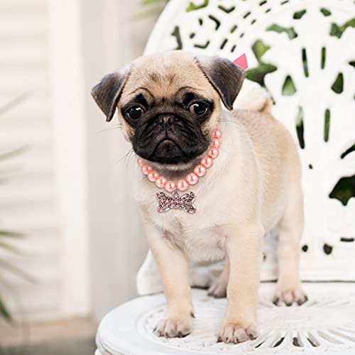 Dog Pearl Necklace Collar Adjustable Fancy Pearls Jewelry with Bling Rhinestones